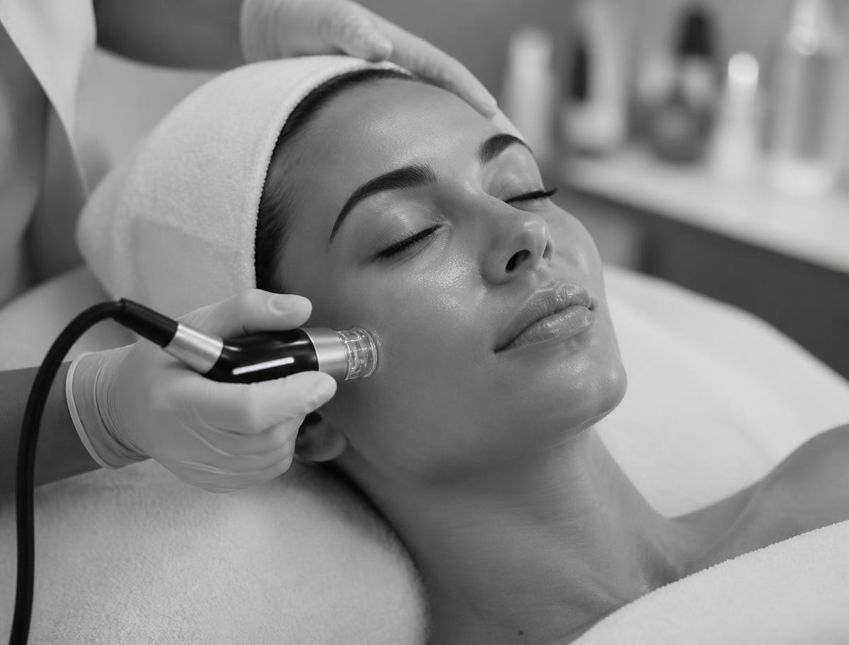 Woman resting with eyes closed during a skin resurfacing treatment