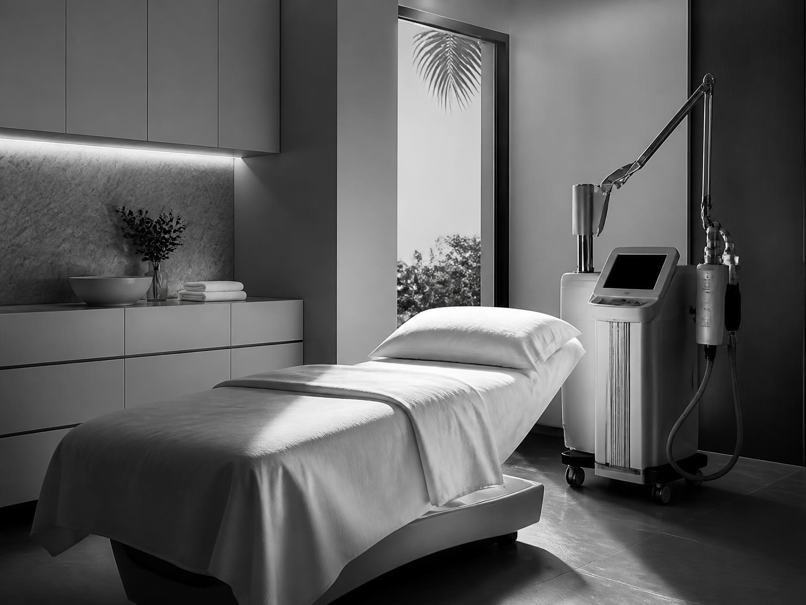 Quiet treatment room with clean surfaces and soft daylight